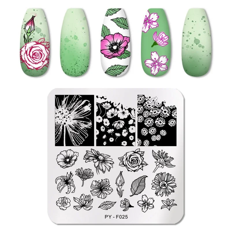 PICT YOU Valentine's Day Nail Stamping Plates Rose Flower Love Pattern Nail Art Plate Overprint Stamp Stencils Design Molds-Nail Inspo