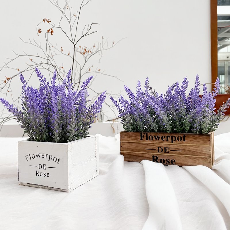  Artificial Lavender Plants In Rectangular Box Pot 