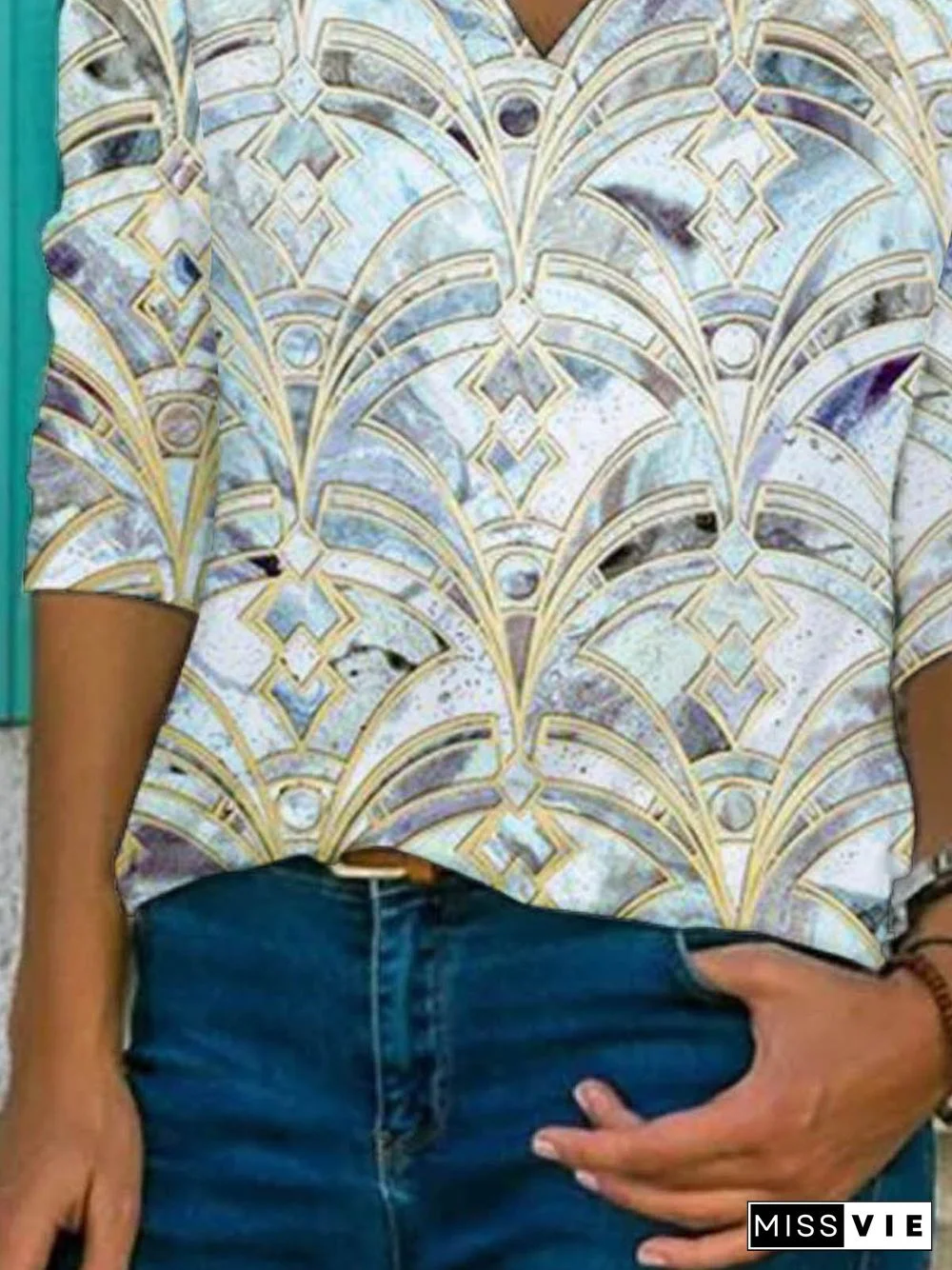 Boho Long Sleeve V Neck T-shirt