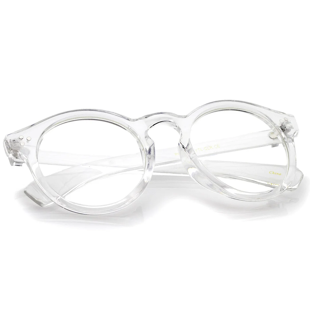 Classic Translucent Wide Temple Round Clear Lens P3 Round Eyeglasses 50mm
