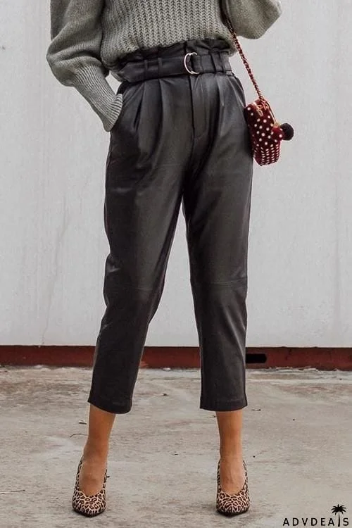 Bleted PU Straight Leg Pants