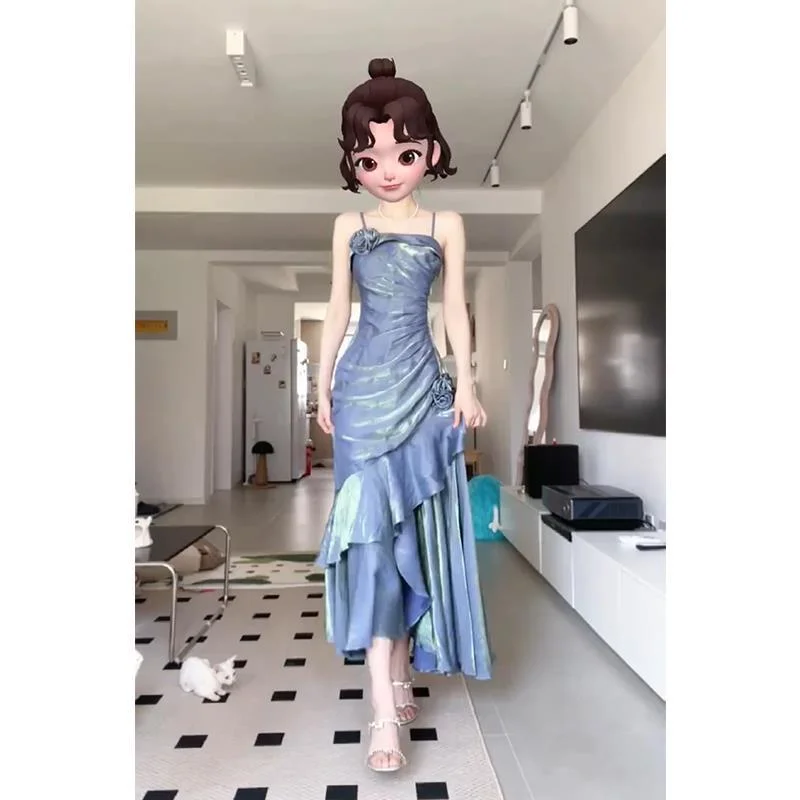Abebey-nye outfits Retro Women's Evening Party Dresses Dubai Solid Sleeveless Ruffles Long Skirt Elegant Banquet Gown Prom Dress for Women Vestidos-back to school dress 2025