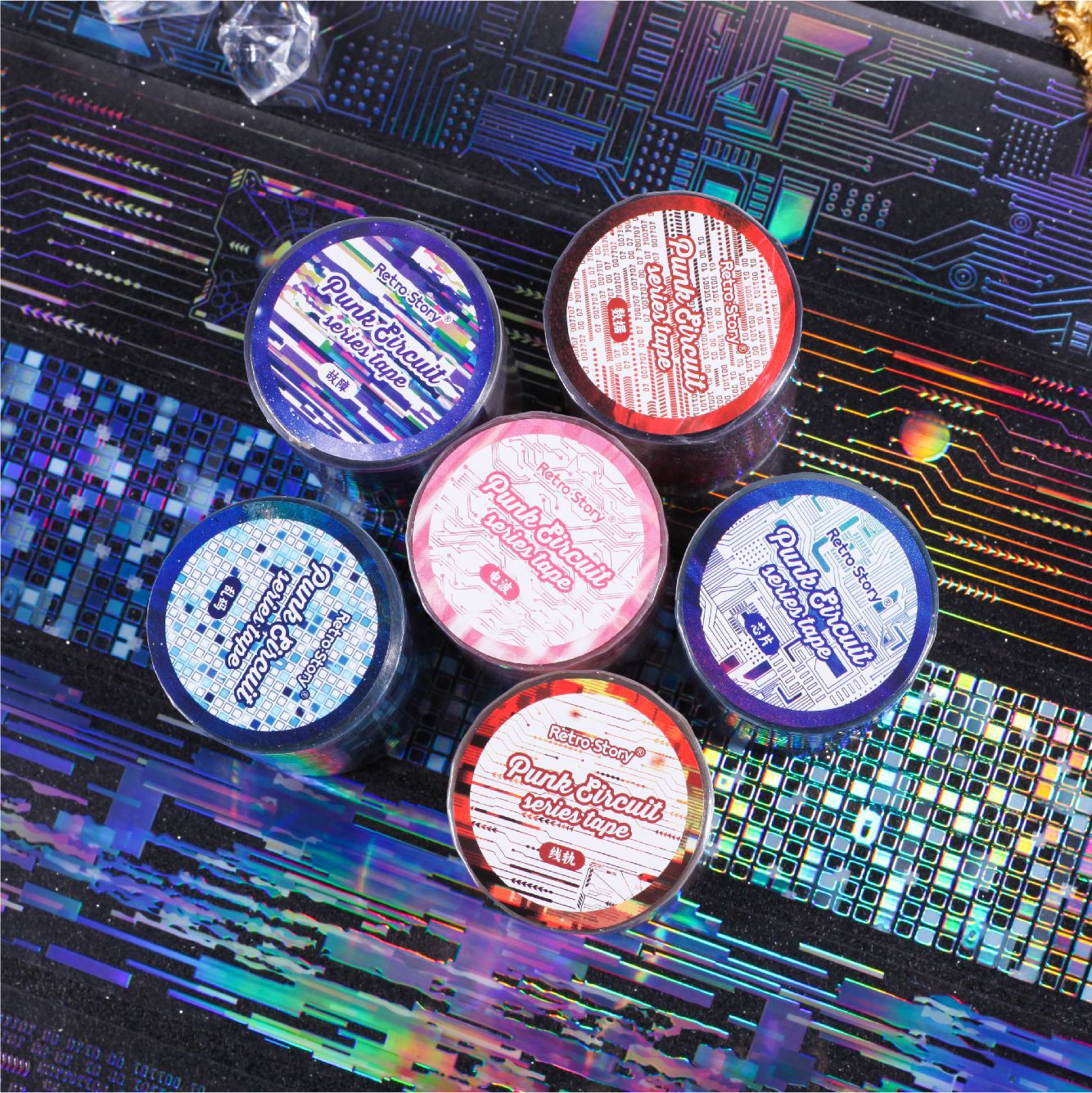 PET 테이프 - 50mm*200cm 펑크 서킷 시리즈 빈티지 레이저 기계 조경