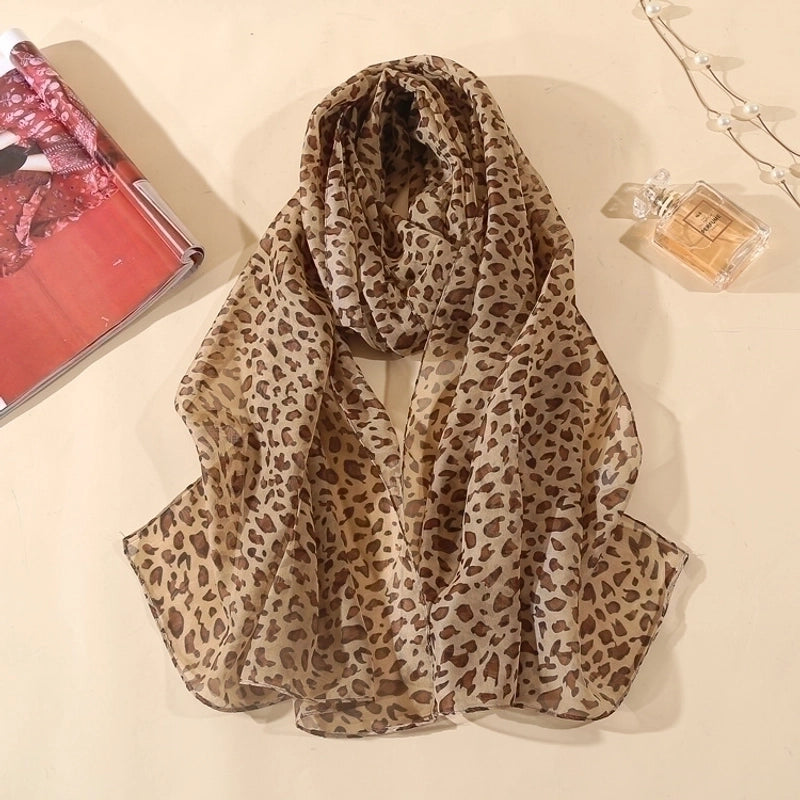 Sand Scarf Summer Small Scarf Dual-use Korean Style Small Scarf Classic Leopard Chiffon Scarf Women Thin Shawl
