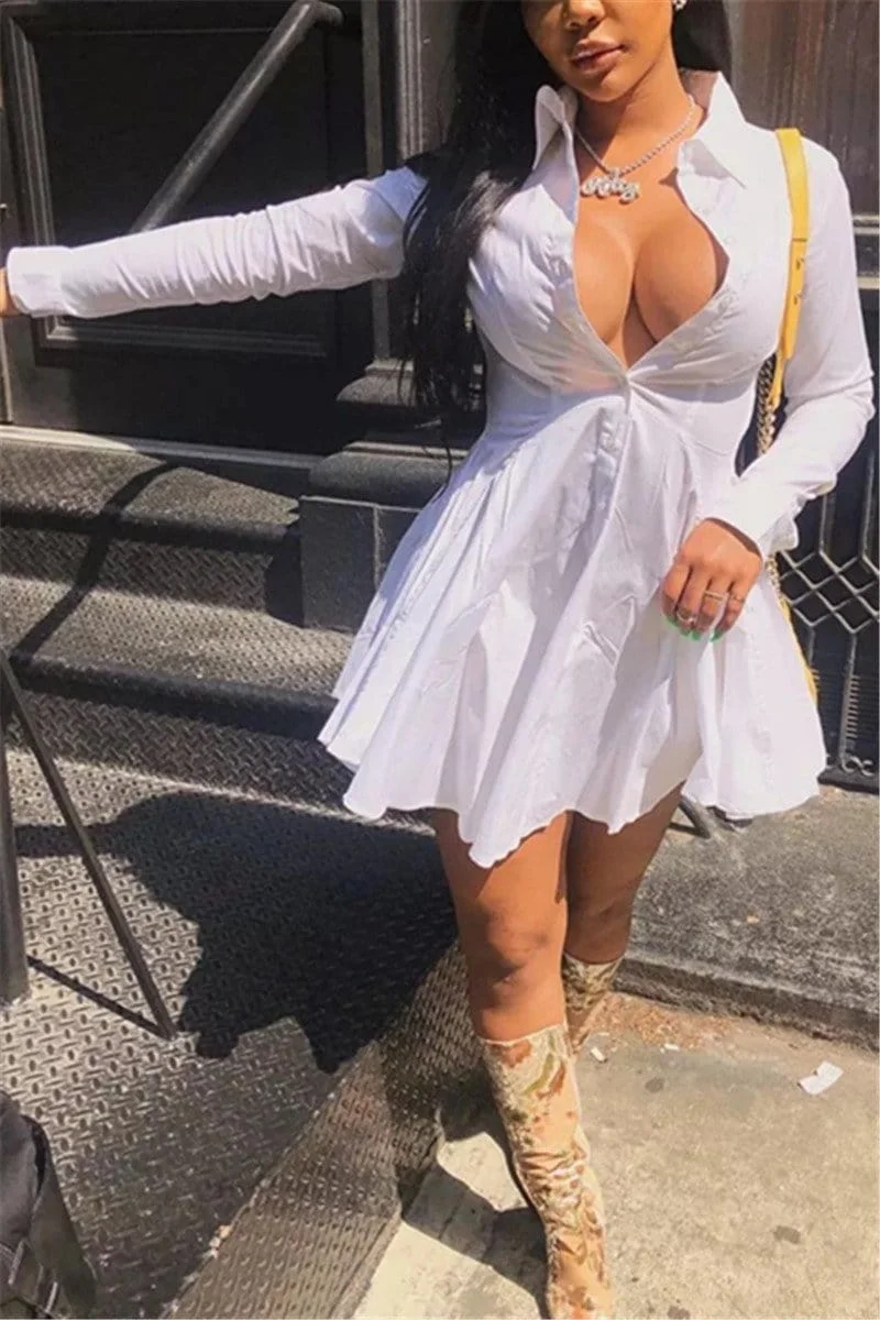 Sexy Lapel White Princess Dress