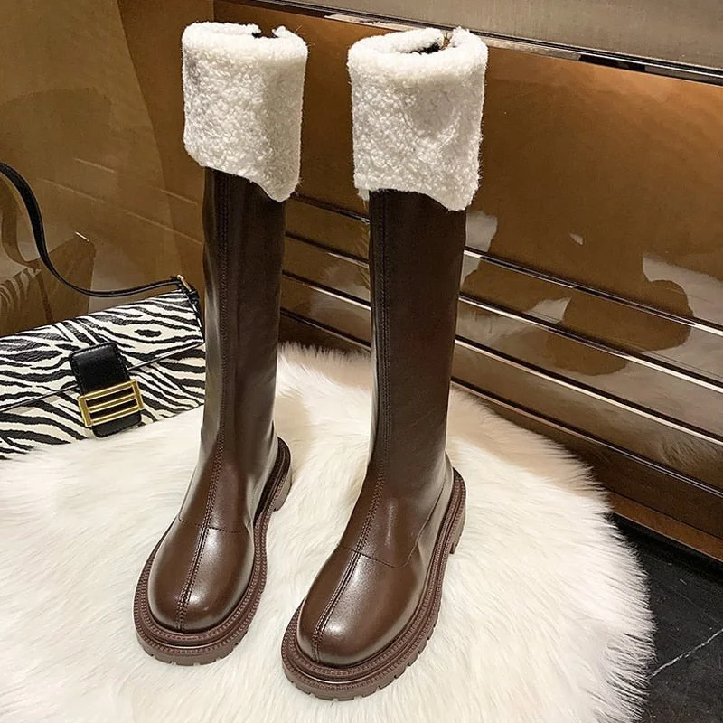 Women's Long Boots Soft PU Leather Autumn Shoes Thick Soled Platform Fashion Ladies Knee High Boots 2021 Solid Color Female Boot