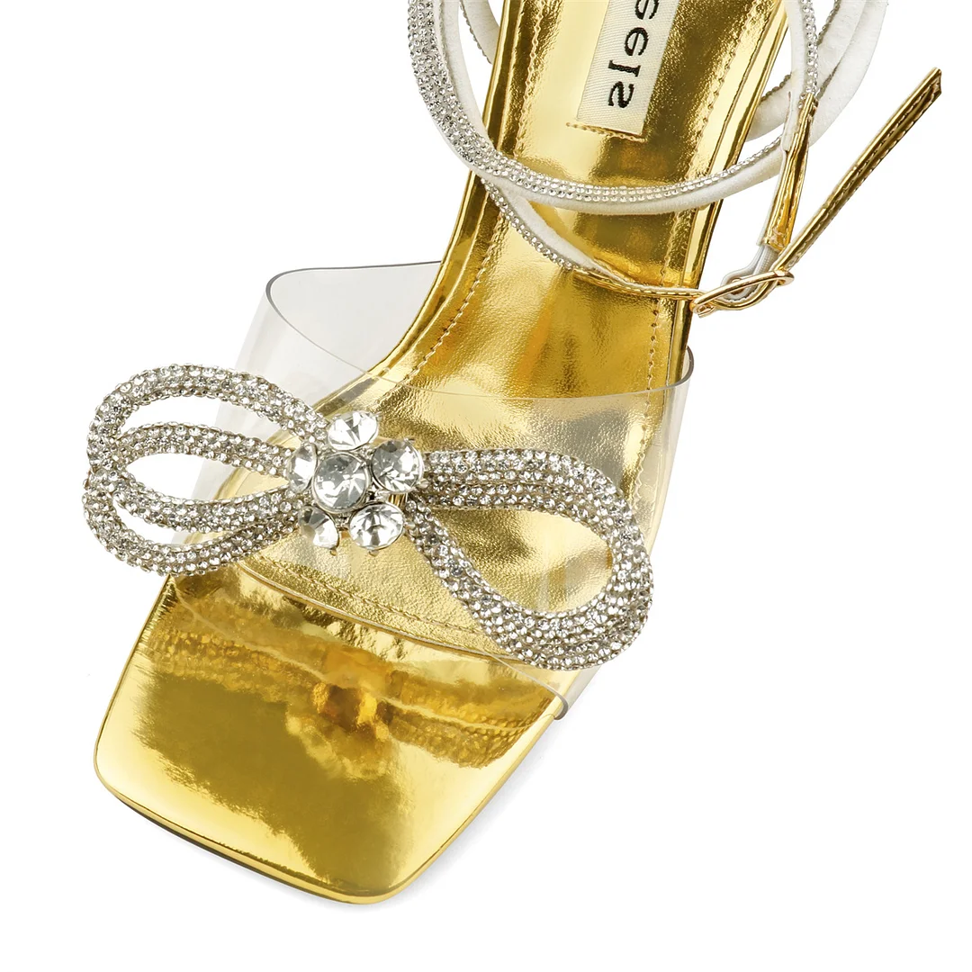 9.5cm/3.74 Double Bow Crystallized High Heels