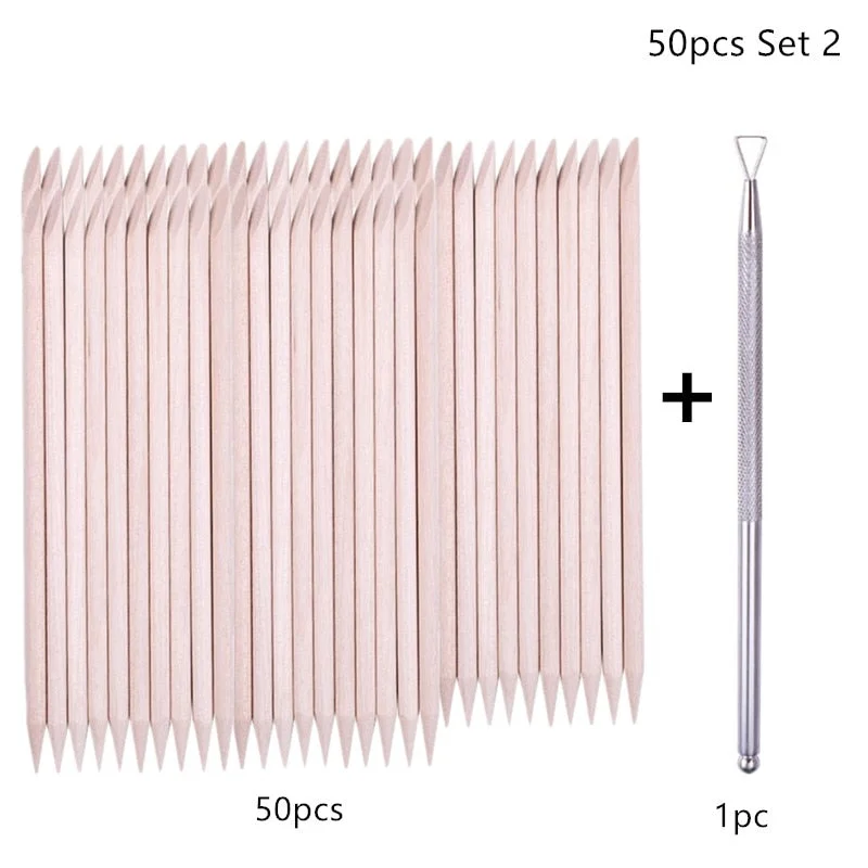 100pcs/set 50pcs/set Women Lady Double End Nail Art Wood Stick Cuticle Pusher Remover Pedicure Professional Nail Art Tool Set-Nail Inspo