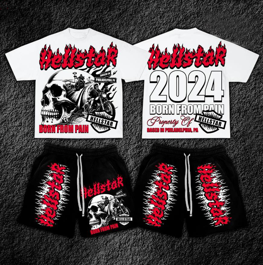 Hellstar Skull 2024 Graphic T-Shirt And Shorts Set