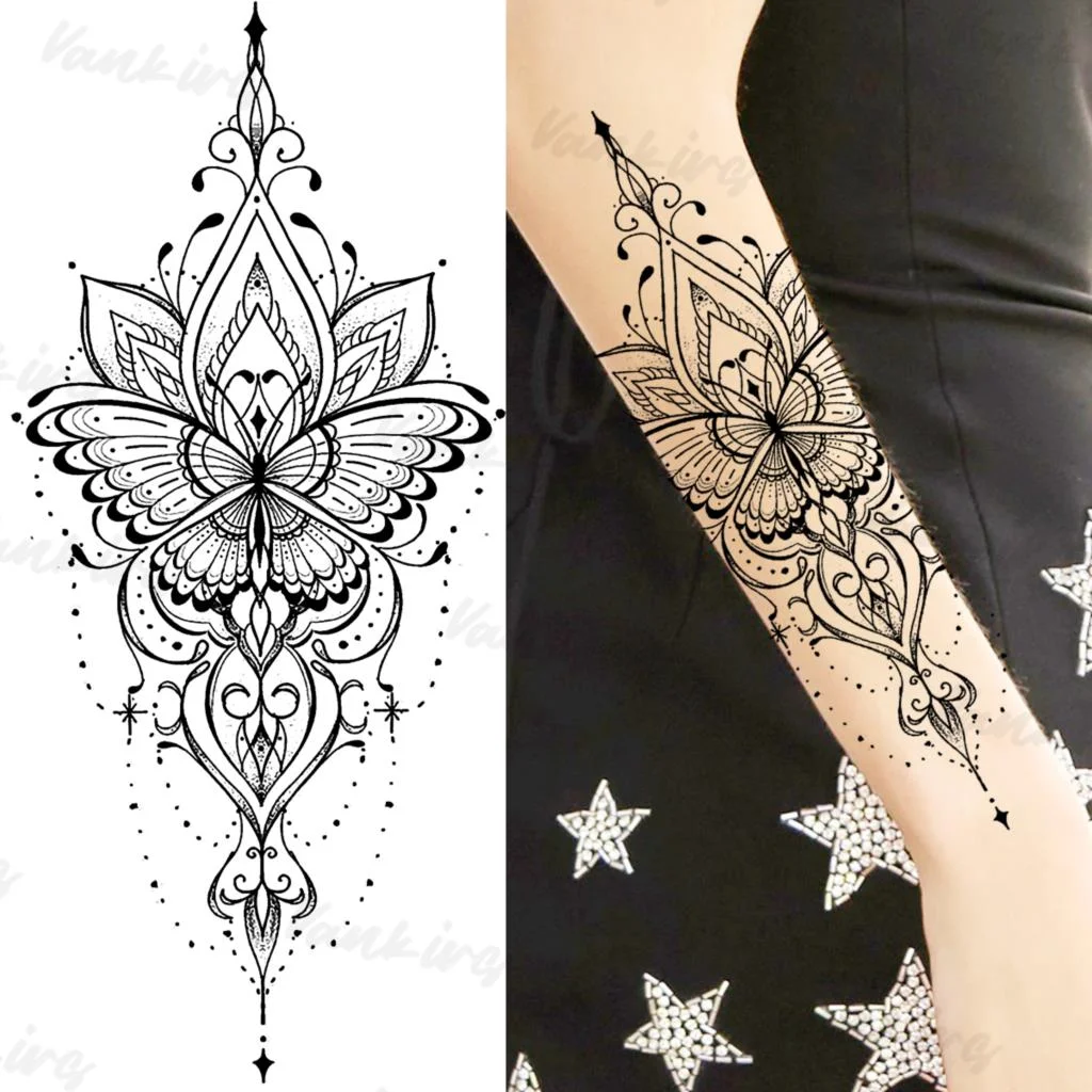 Sdrawing Flower Temporary Tattoos For Women Girls Realistic Lavender Butterfly Flower Fake Tattoo Sticker Forearm Body Tatoos 3D