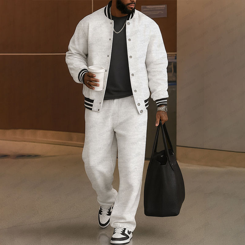 Classic Striped Trim Jacket & Pants Set | Stylish Men&rsquo;s Casual Outfit