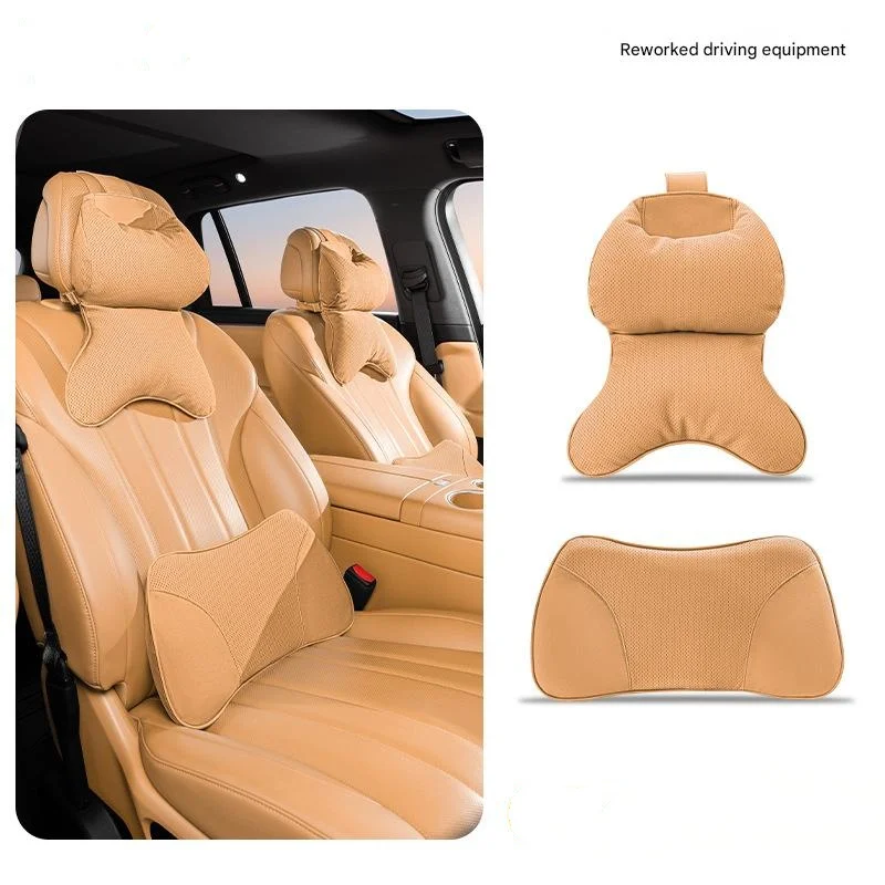 Car memory foam headrest and lumbar support cushion set