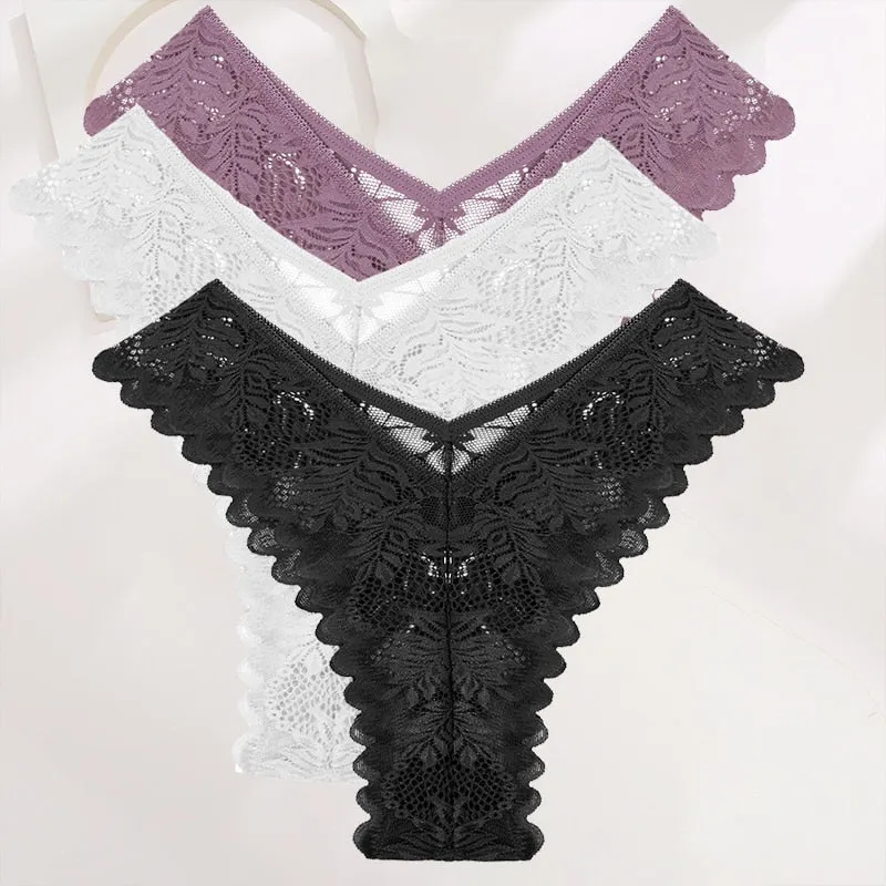 FINETOO 3PCS/Set Lace Gstring Panties Women Sexy M-XL Girls Thongs Perspective Temptation New Pantys Underwear Female Intimates