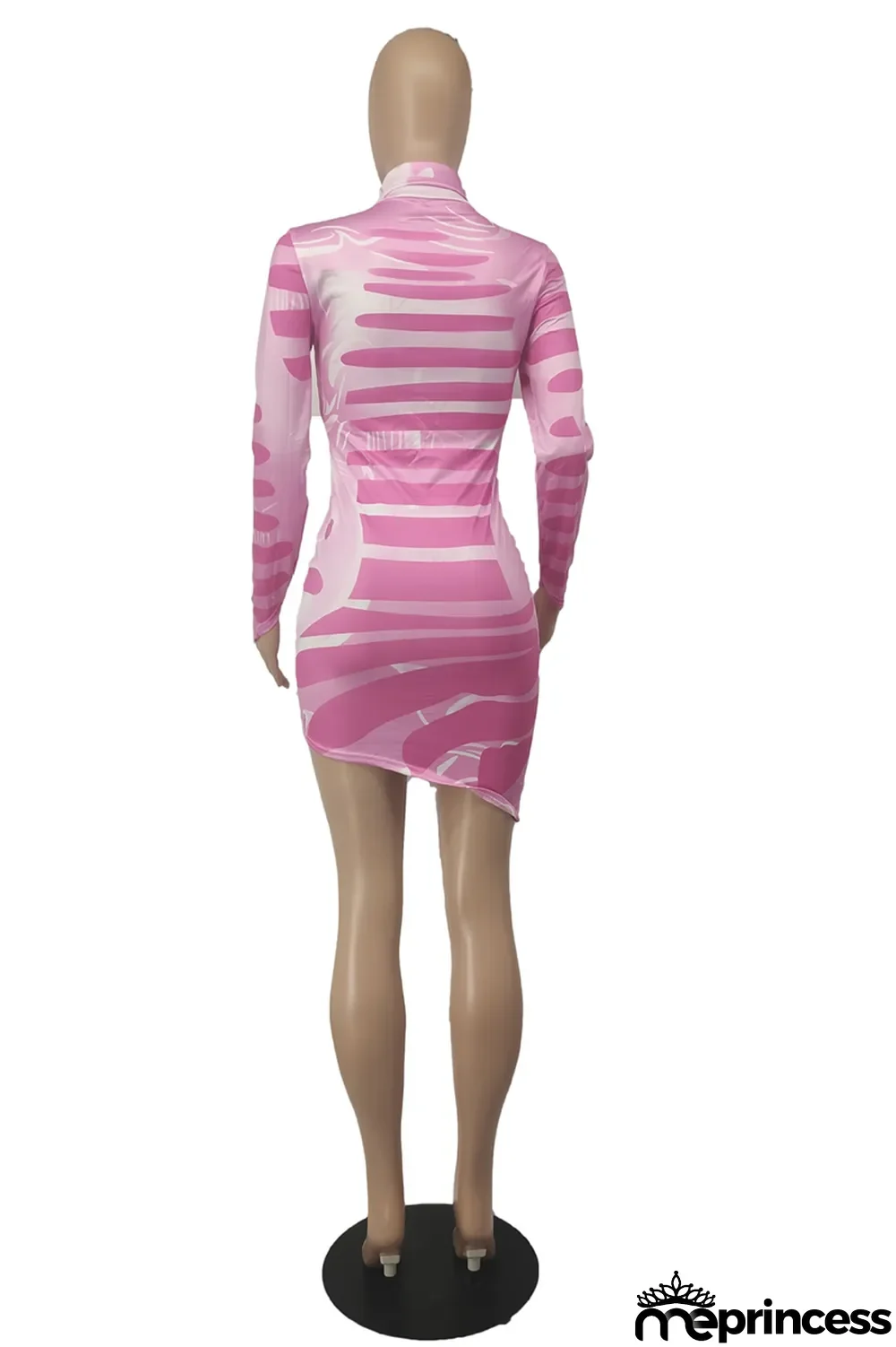 Pink Sexy Print Patchwork Half A Turtleneck Pencil Skirt Dresses