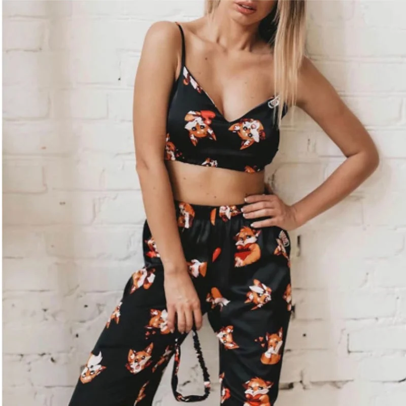 Women's Printed Tube Top Trousers Pajamas Set