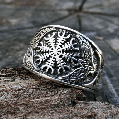 Stainless Steel Helm Of Awe Viking Ring