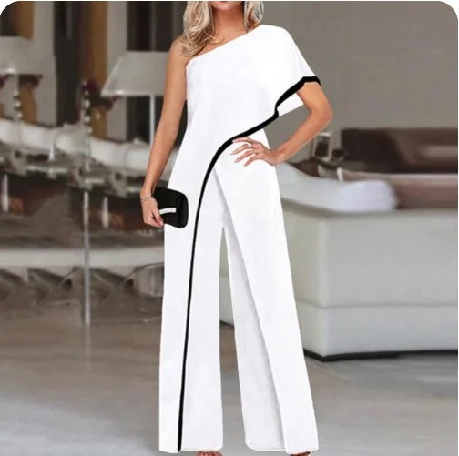 Color-Block Slimming Jumpsuit – Fashion Print One-Piece with Long Pants for Women
