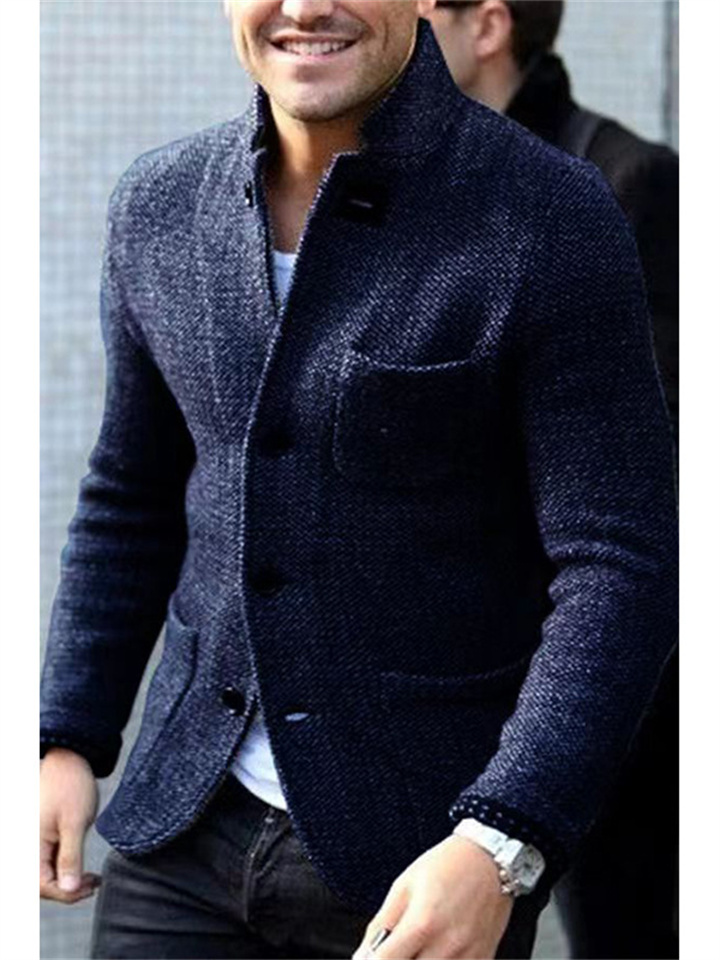 Thickened Lapel Knit Cardigan Men's Men's Casual Suit Collar Long-sleeved Pocket Shirt Ribbed Bottom Hem Men's Tops Outerwear Sweater
