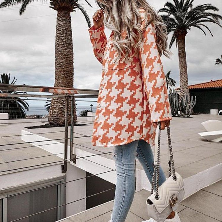 Fashion Loose Houndstooth Jacket wearshes