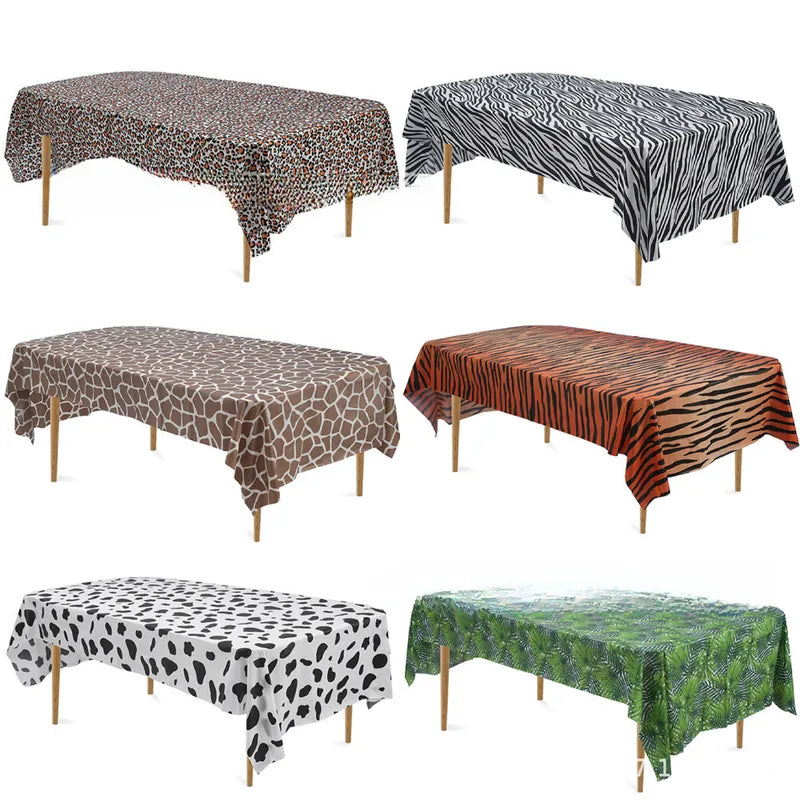 Birthday Party Tablecloth Supplies Jungle Leaves Leopard Tiger Animal Pattern Theme Tablecloth 1.37*2.74 M