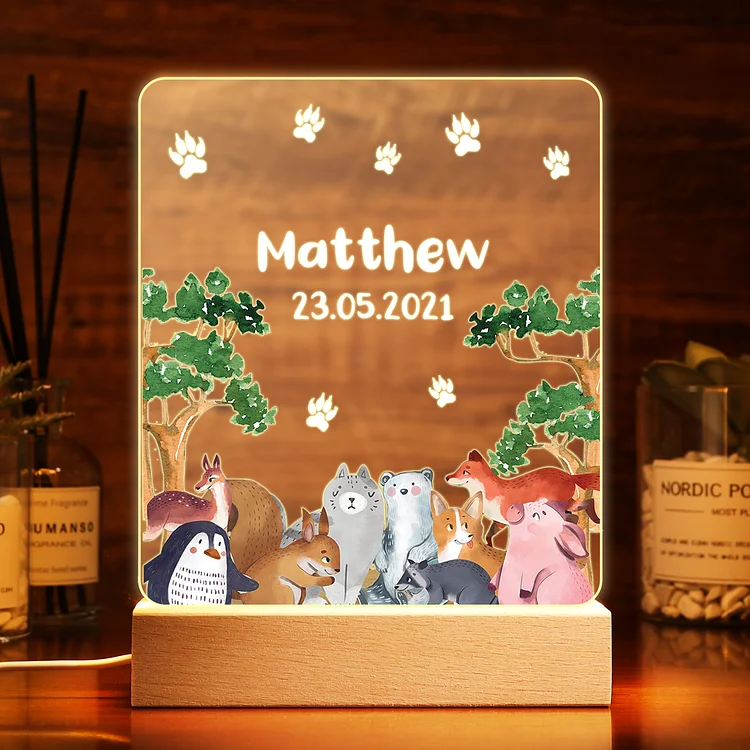 Personalized Animal Name Night Light LED Lamp Gifts For Kids