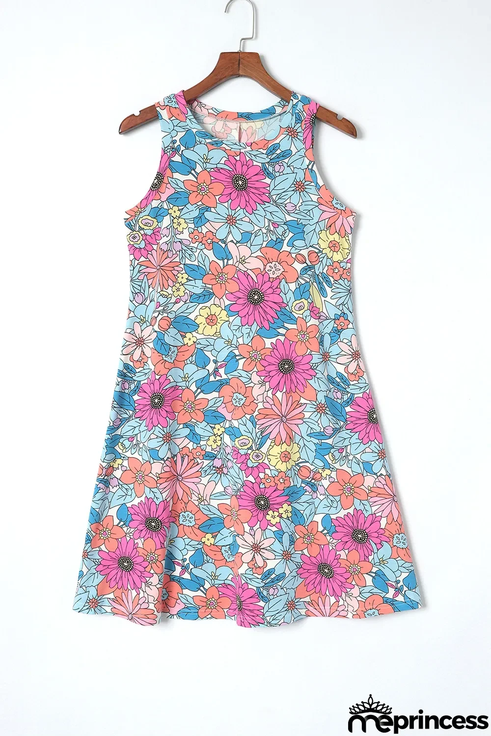 Multicolor Round Neck Sleeveless Floral Mini Dress
