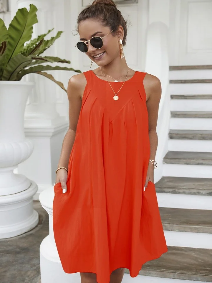 Casual Neck Pleated Dress