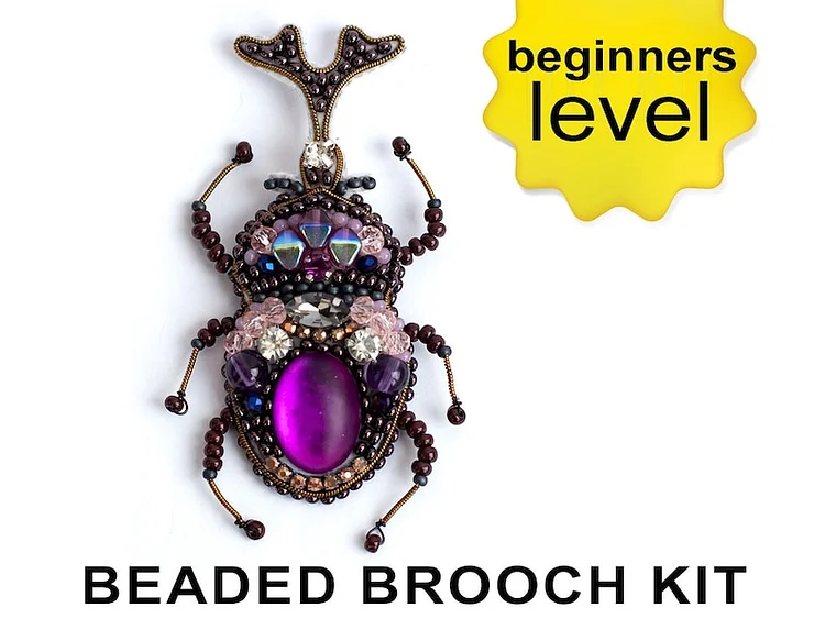 Rhinoceros Beetle Bead embroidery kit. Seed Bead Brooch kit. DIY Craft kit. Beadweaving Kit. Needlework beading. Handmade Jewelry Making Kit