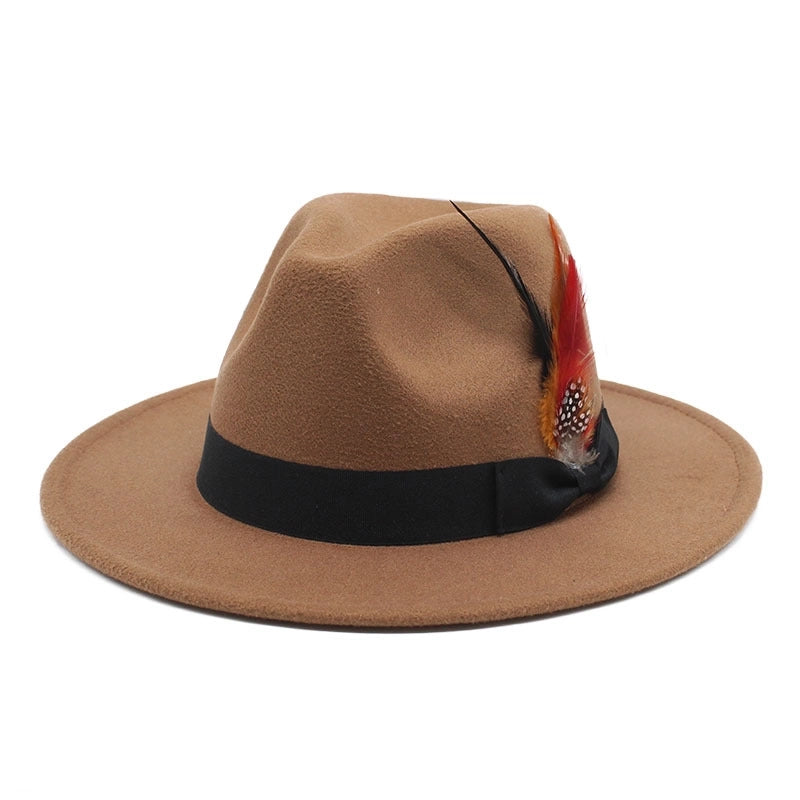 Bow Feather Top Hat Autumn And Winter Big Brim Hat Fashionable Men’s And Women’s Cashmere Felt Hat Style New Hats
