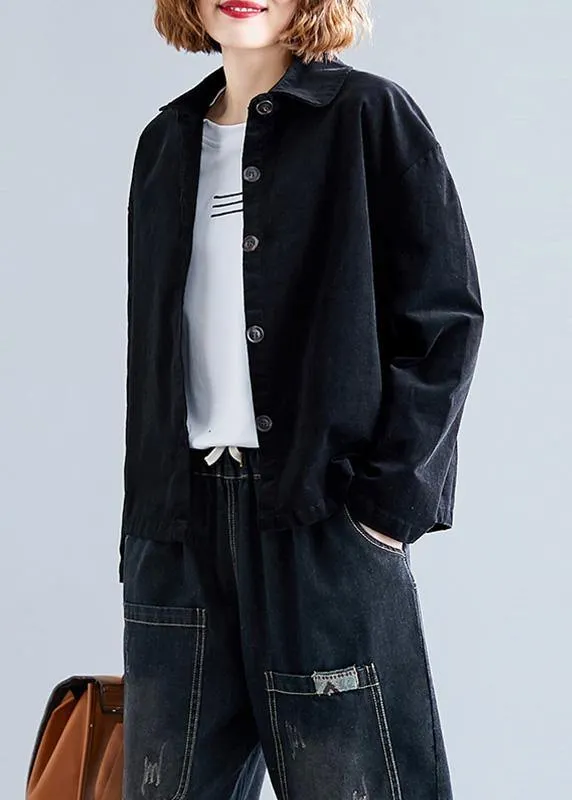 French lapel collar cotton clothes Fabrics black shirts fall