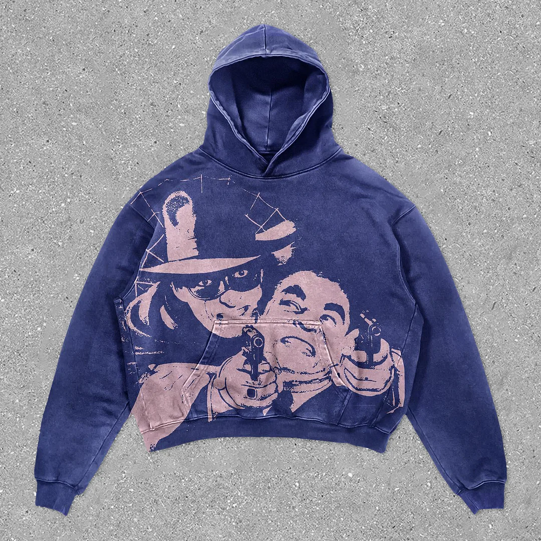 Retro casual street style print hoodie