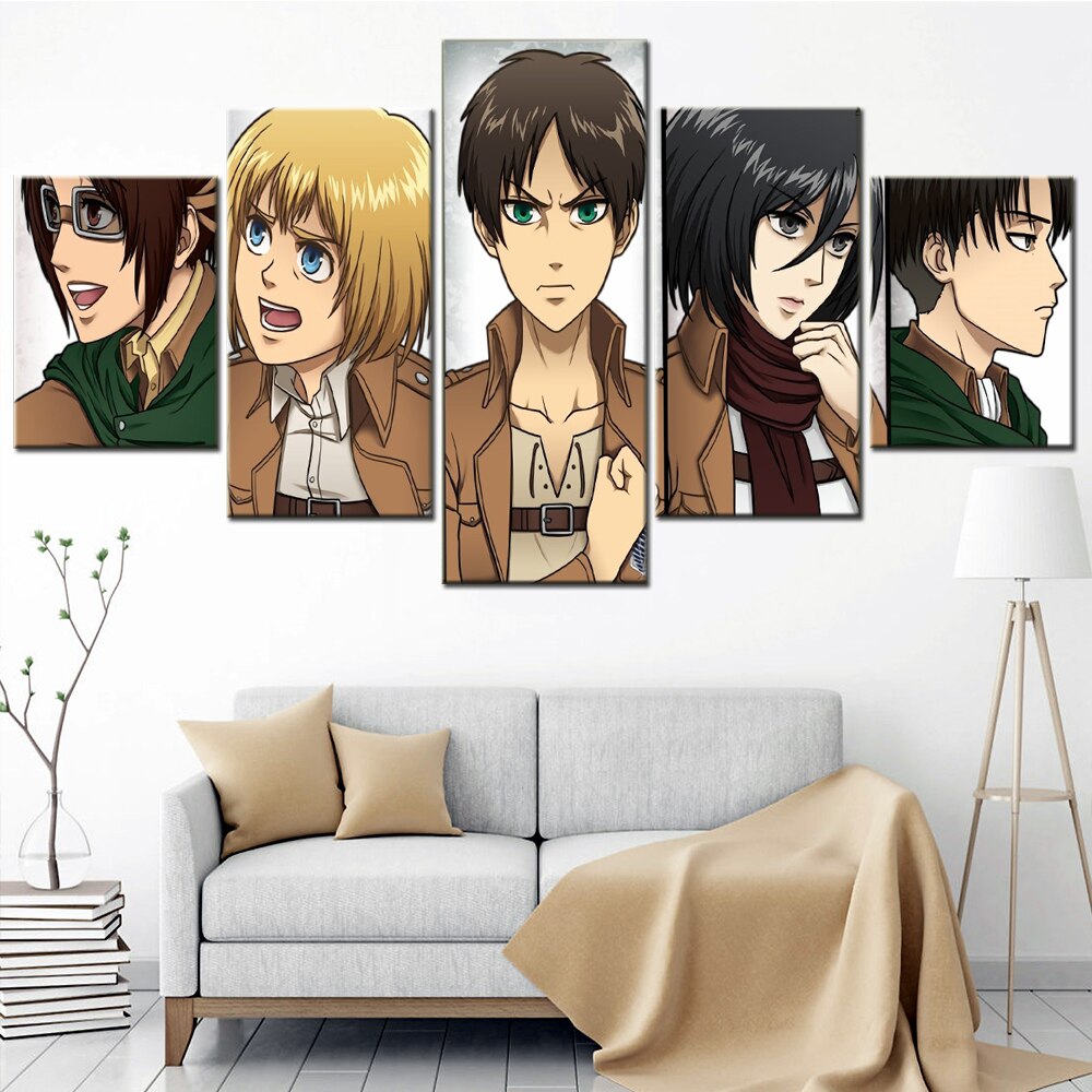 Canvas Painting Interior Poster Wall Art Picture For Living Room 5 Pieces Japan Anime Attack on Titan Home Decor Modular Picture