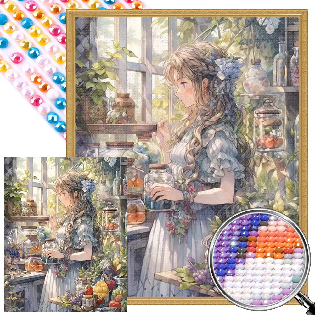 Full Round Partial AB Diamond Painting - Girl In Flower Room(Canvas|45*55cm)