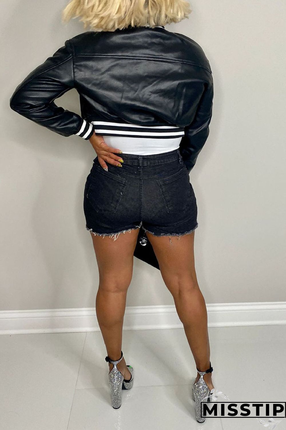 Black Casual Solid Patchwork Buckle Outerwear