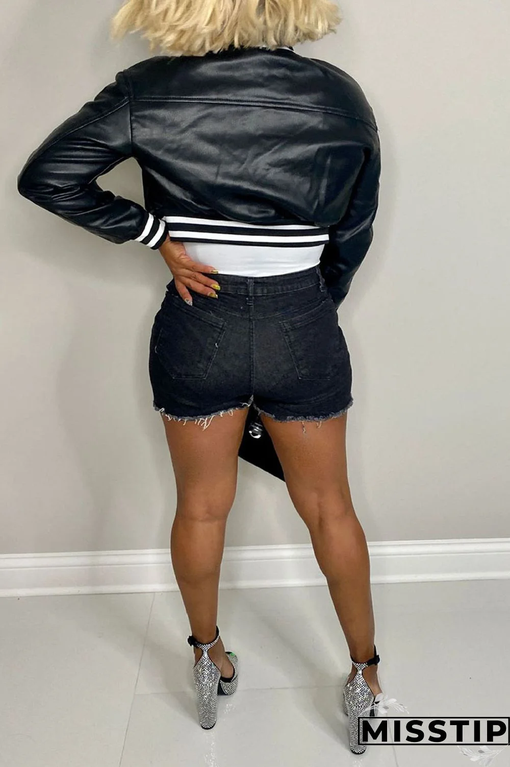 Black Casual Solid Patchwork Buckle Outerwear