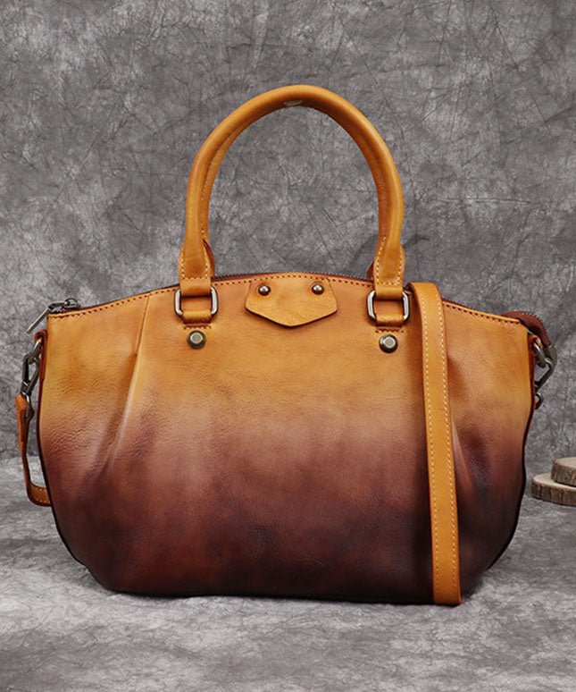 Classy Yellow Rub color Paitings Calf Leather Tote Handbag CK1096- Fabulory
