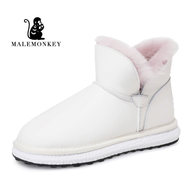 Winter Snow Boots Women Fashion 2021 Platform 100% Cowhide Leather Warm Plush Comfortable Non Slip Female Boots Woman Shoes