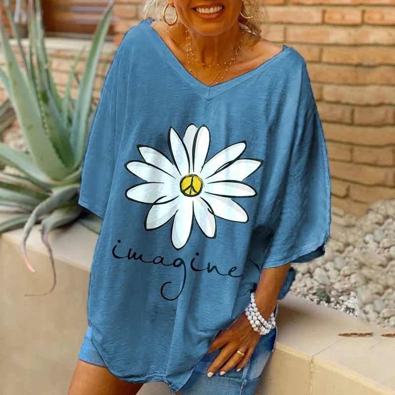 Oversized Peaceful Flower Printed Women's T-shirt