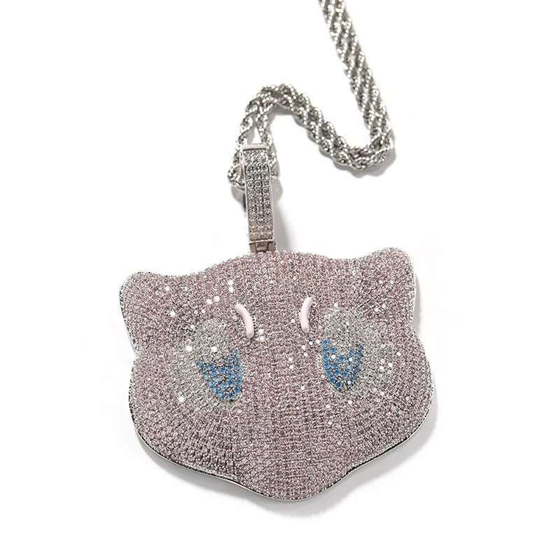 Hip Hop Full CZ Stone Paved Bling Iced Out Cute Cartoon Character Pendants Necklace-VESSFUL