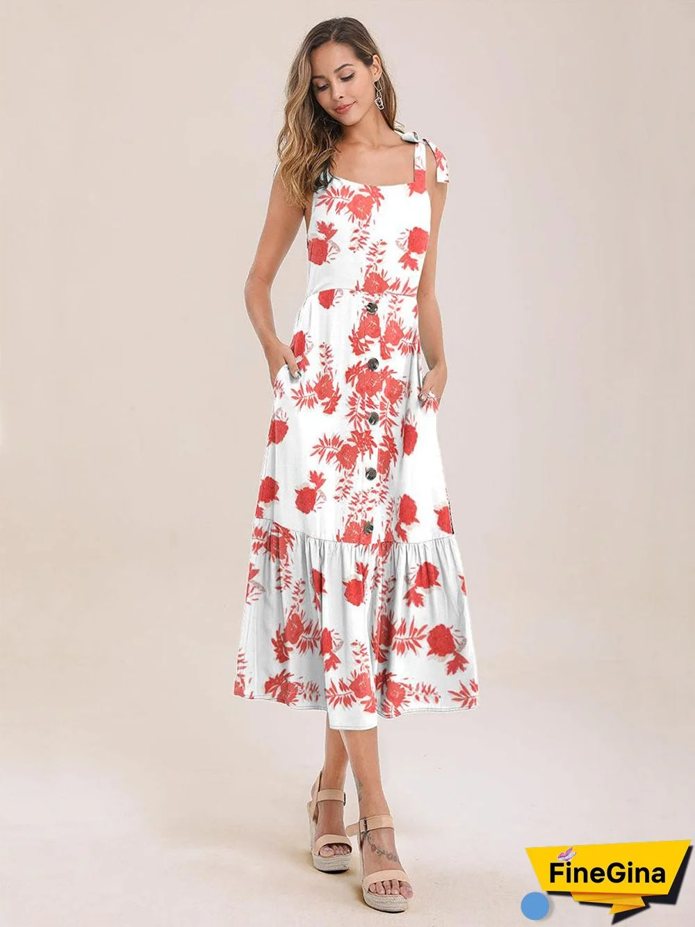 Floral Print  Hem Backless Cami Dress
