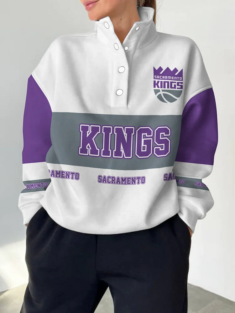 Sacramento Kings  2025 New Design Casual Snap Mockneck Pullover