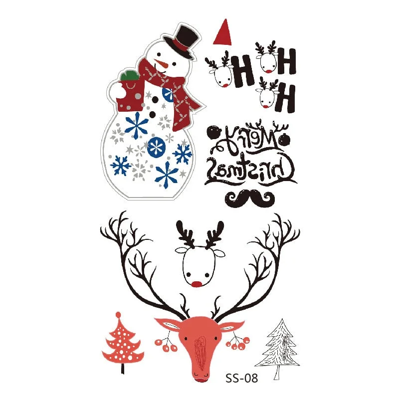 Christmas Tattoo Stickers Santa Claus Temporary Fake Tattoos Paste on Face Arm Leg for Children Body Art Sticker