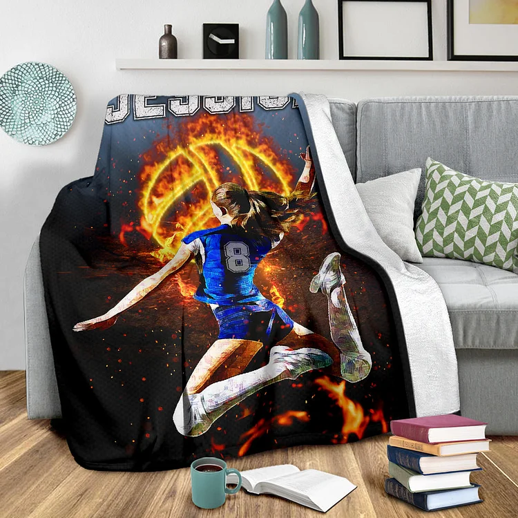 Personalized Volleyball Blanket, Volleyball Girl Sherpa Fleece Blanket | BKKid519
