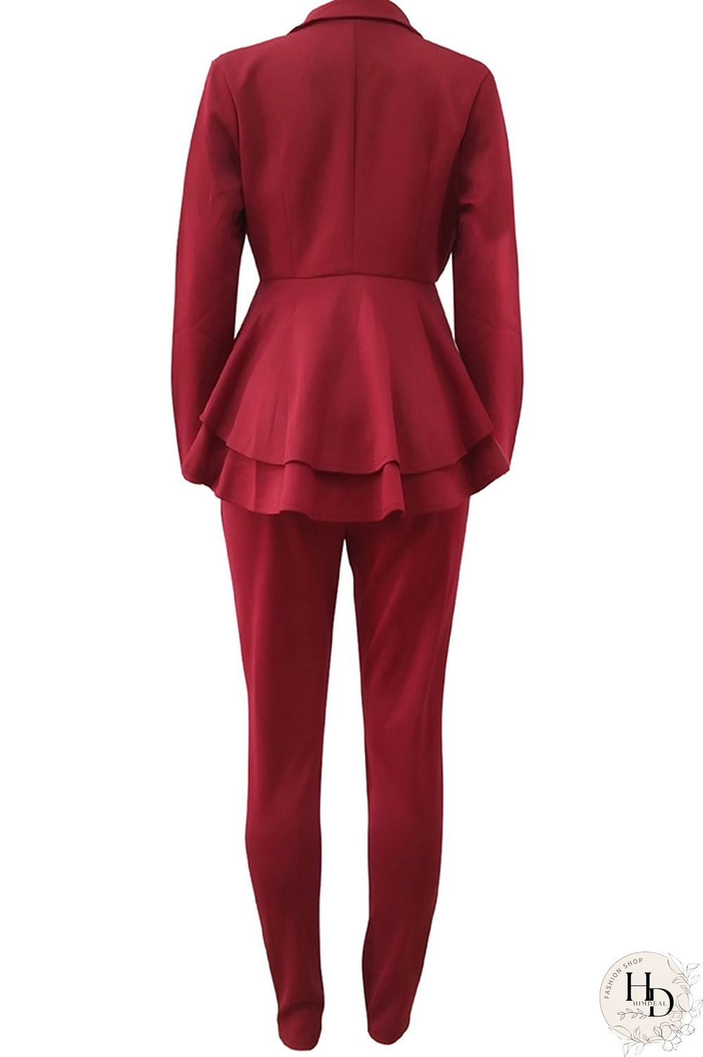 Black Casual Two Piece Suits Patchwork ruffle Solid pencil Long Sleeve