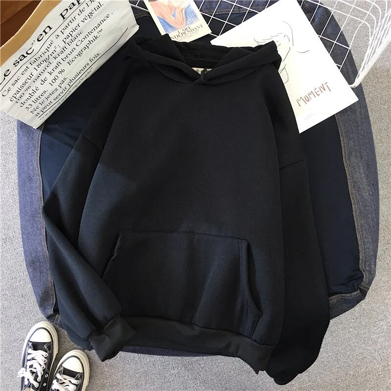 Autumn Winter Loose Oversized Hoodies Female Tops Streetwear Korean Thick Solid 6 Colors Harajuku Sweatshirt Women Jacket 11619