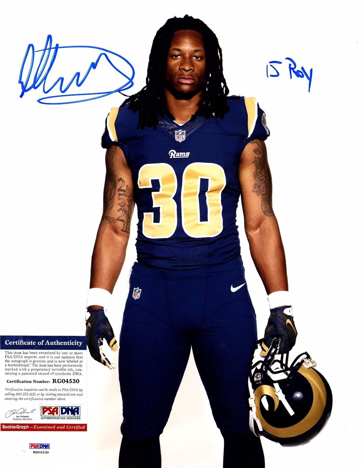 Todd Gurley Signed 11x14 Photo Poster painting Rookie RC PSA 15 ROY Auto Rams Signature UGA LA