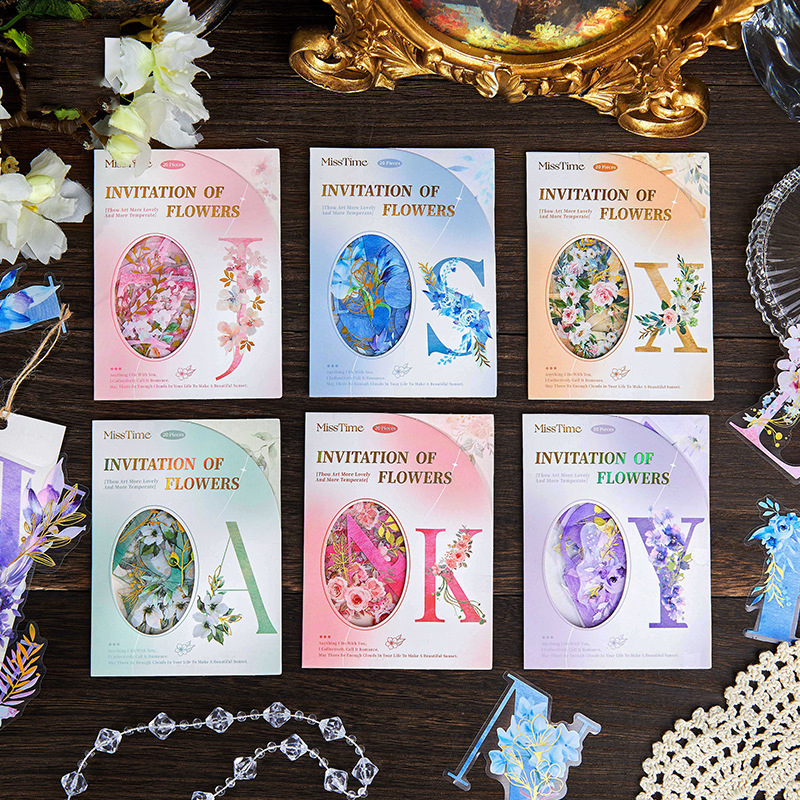 PET 스티커 - 화젠 시리즈 빈티지 꽃 문자 숫자