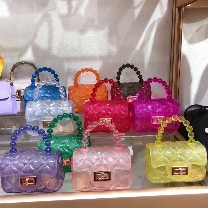 Kid's Mini Pvc Solid Color Fashion Square Lock Clasp Jelly Bag