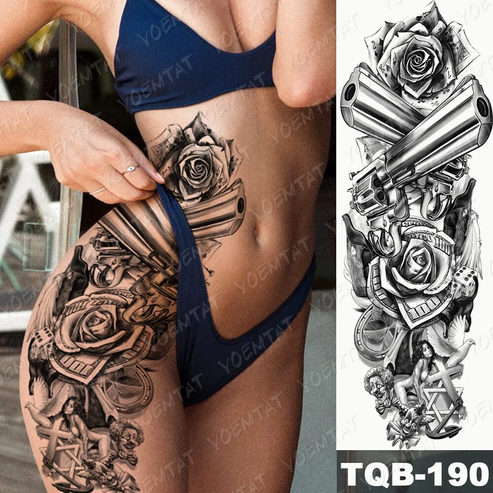 Sdrawing Arm Waterproof Traditional Temporary Tattoo Stickers Women Men Black Line Flowers Koi Crane Thigh Body Art Fake Tattoos