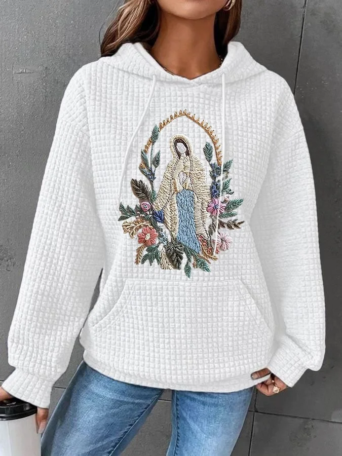 Women's Christian Our Lady Floral Waffle Hoodie